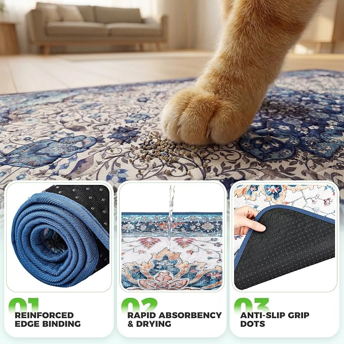 Hompet Cat Litter Mat 2 Pack, 18x54 Large Machine Washable Trapping Mats for Cats, Super Absorbent & Urine-Proof Cat Litter Box Mat for Floor, Waterproof & Non Slip Kitty Litter Rug