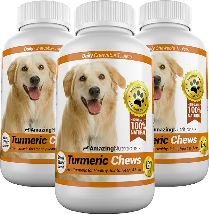 Amazing Turmeric for Dogs Curcumin Pet Antioxidant, Eliminates Joint Pain Inflammation, 120 Chews
