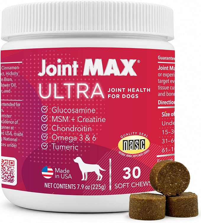 Ultra Advanced Hip & Joint Support for Dogs – All-in-One Soft Chews with Glucosamine, MSM, Omega-3s (EPA & DHA), Hyaluronic Acid & Boswellia – Maximum Strength Mobility & Comfort – 30 Chews