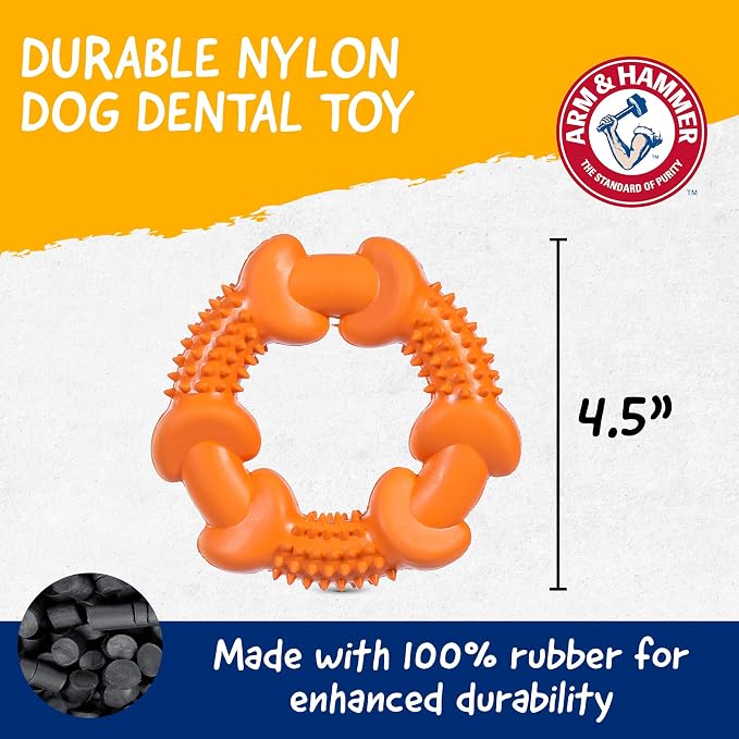 Arm & Hammer Nubbies Rubber Ring Dog Dental Chew Toy, Peanut Butter | Baking soda infused, no-stuffing design, reduces plaque and tartar buildup, for moderate chewers daily