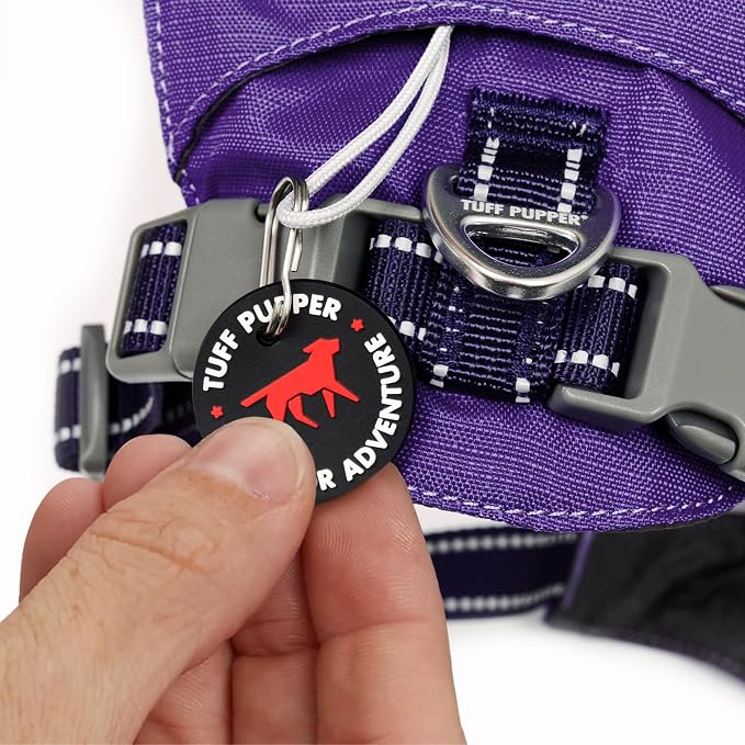 Tuff Pupper All-Day Wear Dog Harness | for Walking, Trail Running, Hiking | Front & Back Leash Clips | Reflective Trim | Easy On/Off Buckles | Lightweight Breathable | No Pull Design (Medium, Purple)