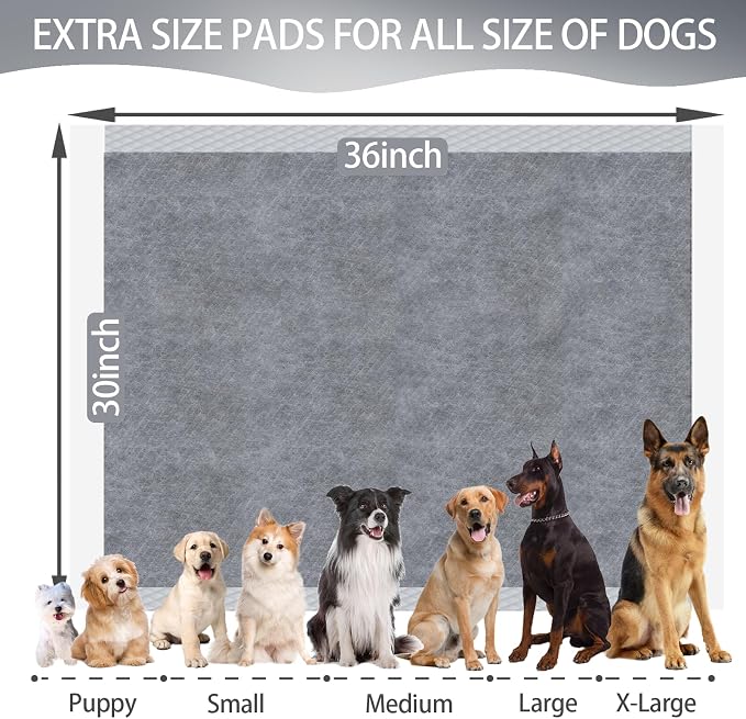 Extra Large Pee Pads for Dogs - 30"x36" Puppy Pads Activated Charcoal Bamboo Odor Control & Super Absorbent, Jumbo Disposable Potty Training Pads - 30 Count