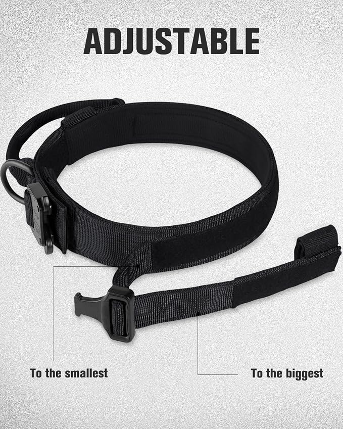 Joytale Tactical Dog Collar(17"-21") and Dog Leash Set, Shock Absorbing Bungee Dog Leash and Adjustable Strong Dog Collar with Handle for Large Dogs(Black, L)