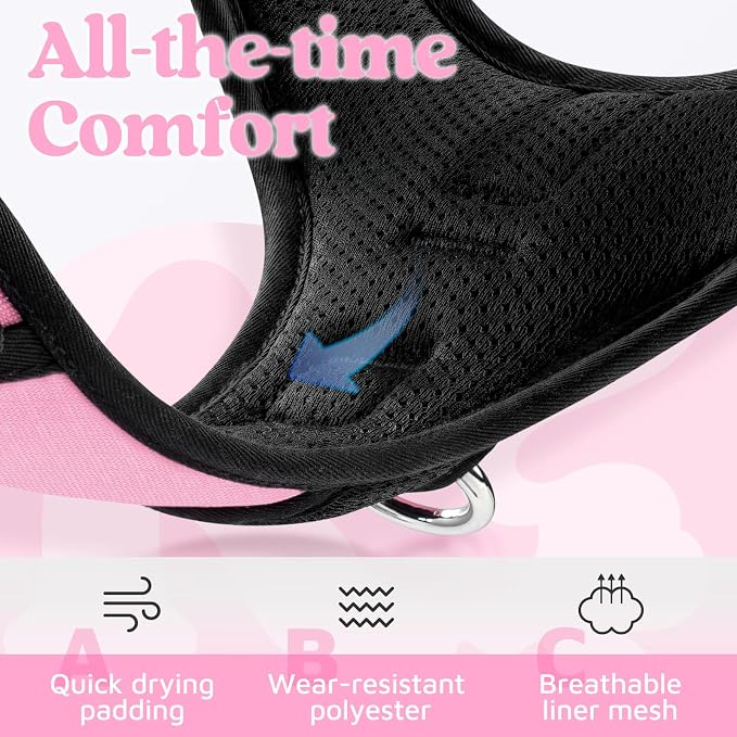 rabbitgoo Dog Harness for Large, No Pull 3 Buckles Easy On & Off | Soft Padded, Walking with Control Handle, Adjustable and Reflective, Light Pink, Large
