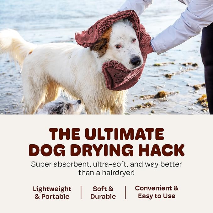 Dog Gone Smart The Dirty Dog Shammy - Antimicrobial Microfiber Dog Towel for Odor Control, Fast-Drying Plush, Dual Hand Pockets & Elastic, Super Absorbent, Machine Washable, 31 x 13 in, Brown