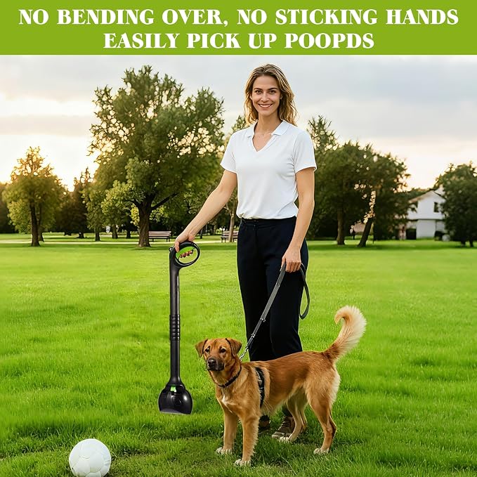 Dog Pooper Scooper - 27.5" Long Handle Pet Poop Scooper for Large, Medium, Small Dogs, Easy Single-Hand Operation, No More Bending, High-Strength Material, Suitable for Grass and Gravel Pick Up