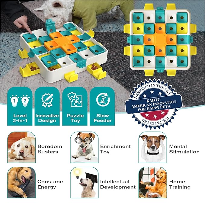 KADTC Dog Puzzle Toy, Extra-Large Size, 2 Levels of Step-by-Step Challenge, 4 Ways to Play Beginner to Advanced Slow Feeder & Mental Stimulation for Smart Dogs Enrichment Toys