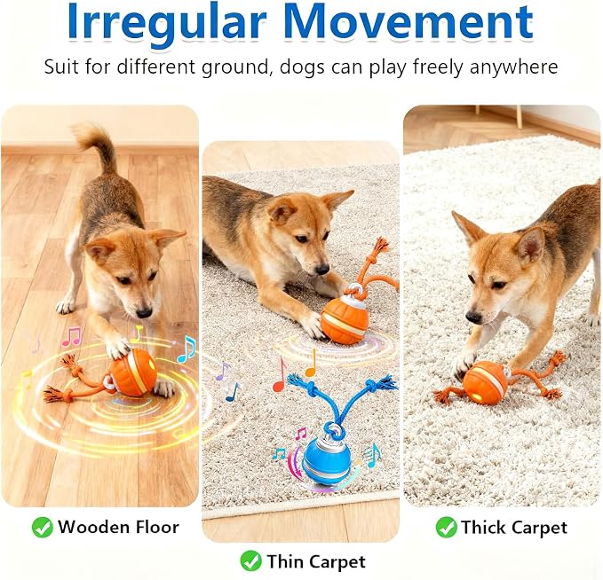 Interactive Dog Ball Toy for Small Dogs, Motion Activated Rolling Ball | Motion Activated Rolling Dog Ball Toy with Birdsong Squeaky & Chewable Rope | Peppy Fetch Toy to Keep Small Dogs Busy