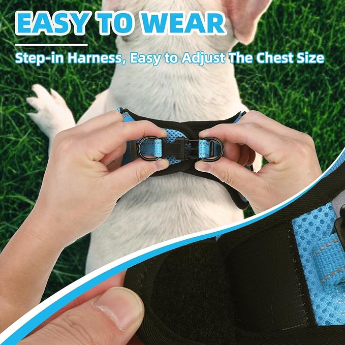 PUPTECK Dog Harness Small Sized Dog, Step in Adjustable Reflective Dog Vest Harness Escape Proof, No Pull Soft Padded Harness Easy Control, Blue, XS