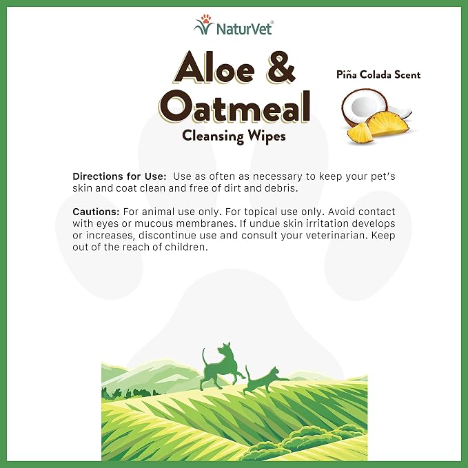 NaturVet Aloe & Oatmeal Cleansing Wipes for Dogs & Cats 60 Count