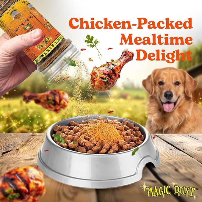 Magic Dust Chicken Jerky Topper, Single Protein Pet Food Topper for Dogs & Cats, Enhance Flavor & Elevate Mealtime Excitement for Picky Eaters, Made in USA - 8 Ounce Bottle