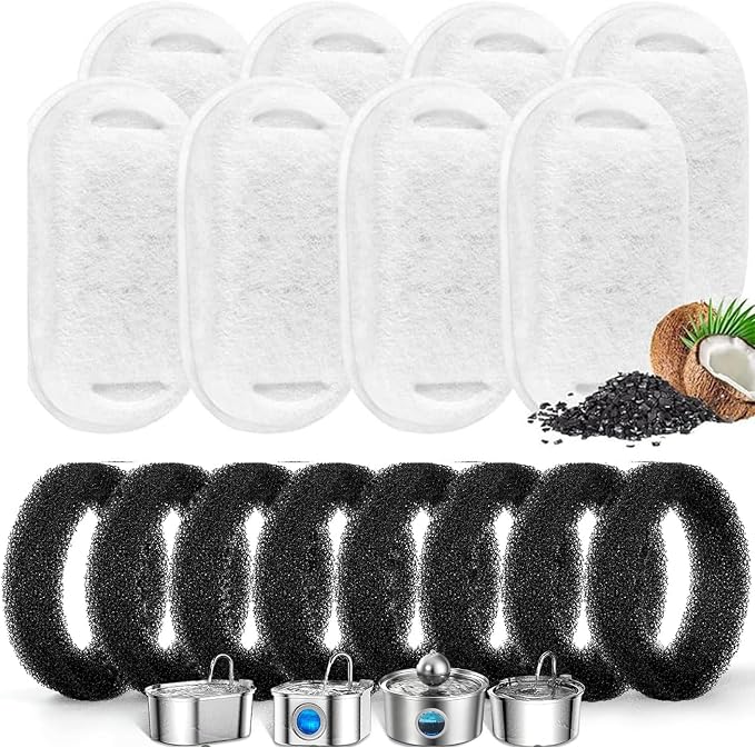 Cat Water Fountain Filters,8Pcs Cat Fountain Filters,8 Sponges Multi-Layer Filtration System for 3.2L Stainless Steel Cat Water Fountain,Cat Water Fountain Filters Accessories