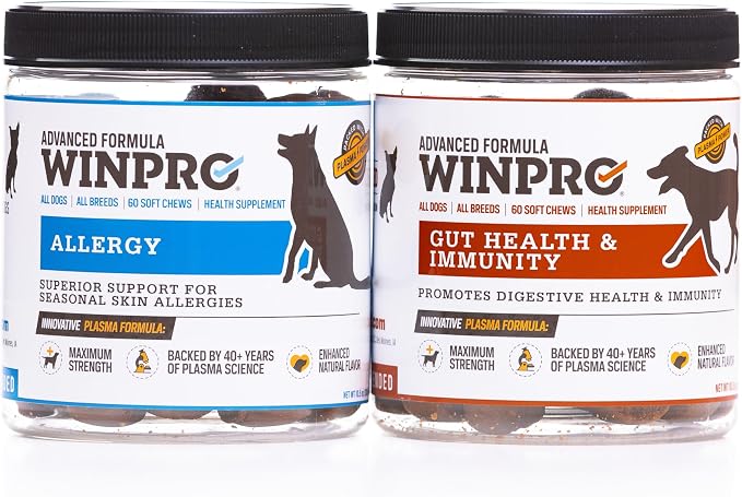 WINPRO All-Natural Allergy Relief and Gut Health Bundle, 120 Chews, Plasma Powered Grain Free Soft Chews Providing Relief from Itchy, Irritated Skin, Digestive Health and Immunity