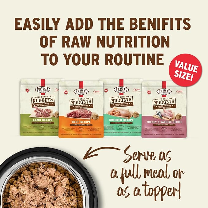 Primal Freeze Dried Dog Food Nuggets, Chicken; Complete Balanced Meal, Topper or Treat; Premium, Healthy, Grain Free, High Protein Raw Dog Food, 30 oz