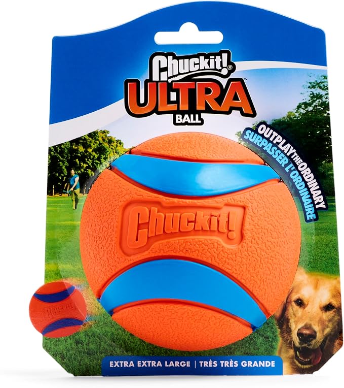 Chuckit! Ultra Ball Dog Toy, Size XXL, 4-in Diameter, for Dogs 100+lbs | Extra-Thick Rubber Core Delivers High Bounce and Buoyancy, Floats in Water and Is Compatible with Chuckit! Launchers