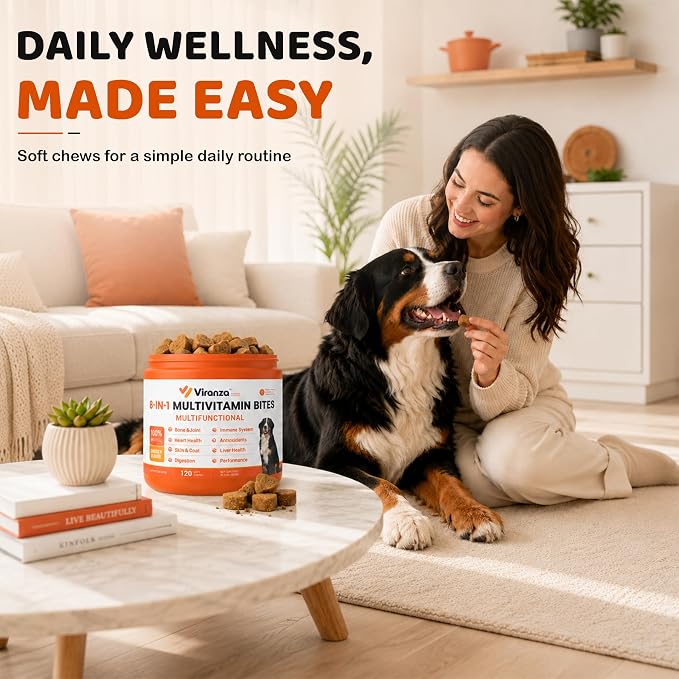 120 Dog Multivitamin | 8-in-1 Dog Allergy Chews | Probiotics for Dogs | Daily Dog Vitamins & Supplements, Chicken Flavor Multivitamin for Digestion, Gut, Hip & Joint, Skin & Coat and Immune Support