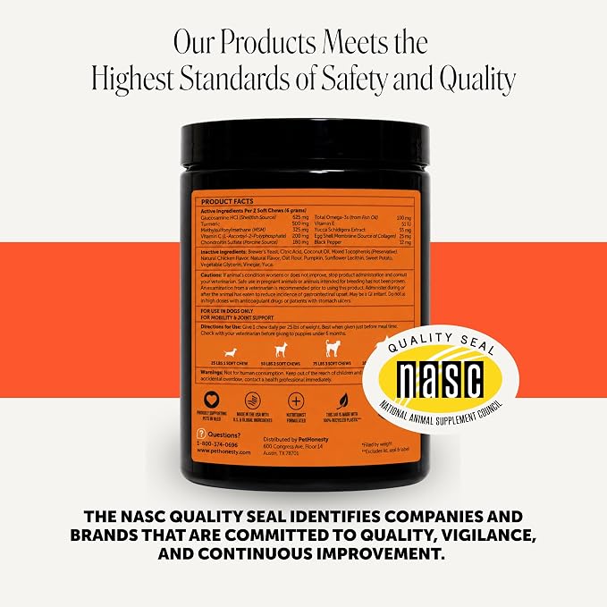 Hip + Joint Supplement for Dogs with Glucosamine Chondroitin - MSM, Turmeric & Collagen Soft Chews - Joint Function, Stiffness, and Mobility Support, May Reduce Occasional Discomfort (Chicken, 90 Ct)