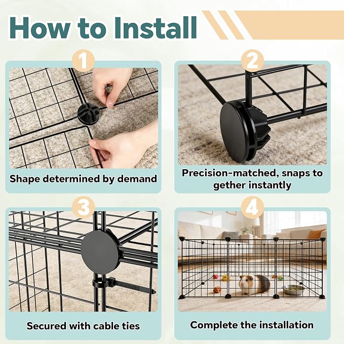 16 Panels Small Animal Playpen, Dog Puppy Playpen, Bunny Pen, Guinea Pig Cages, Rabbit Enclosure Indoor, Indoor Outdoor Black Metal Wire Yard Fence