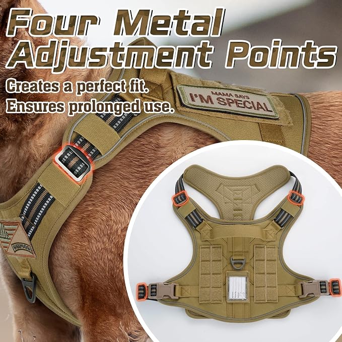 rabbitgoo Tactical Dog Harness for Large, No Pull Military Service Vest | Molle & Handle, Heavy Duty, Adjustable, Reflective Straps, Easy Control for Training Walking, Brown, Large