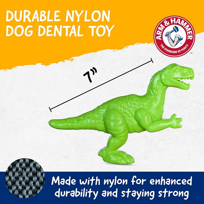 Arm & Hammer Nubbies T-Rex Dog Dental Chew Toy, Mint Flavor, 24-Pack | Nylon construction, baking soda infused, reduces plaque and tartar without brushing, moderate chewers