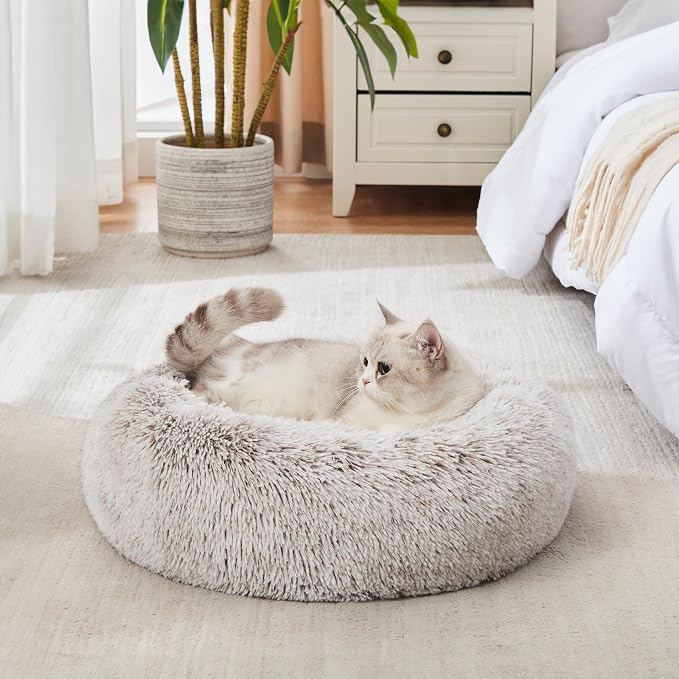 Western Home Calming Donut Cat Bed Small Dog Bed Washable,20" White Khaki
