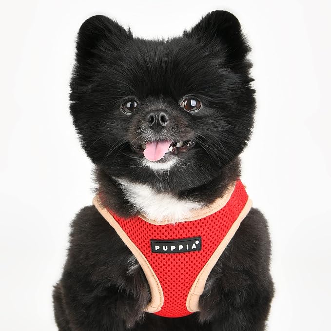 Puppia Soft Vest Dog Harness II Mesh Step-in All Season No Pull No Choke Walking Training for Small & Medium Dog - RED - M