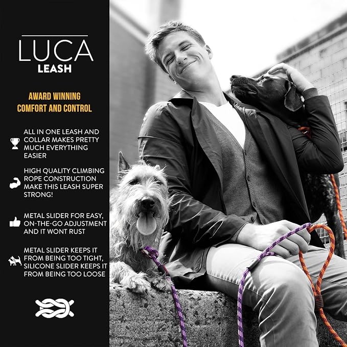 EzyDog Luca Slip Lead Dog Leash, 5.5 ft, Collar Leash Combo - LITE, Orange | Slip On and Go Convenience, Durable Climbing Rope, For Small Dogs, Metal Slider, Silicone Stopper Prevents Overtightening