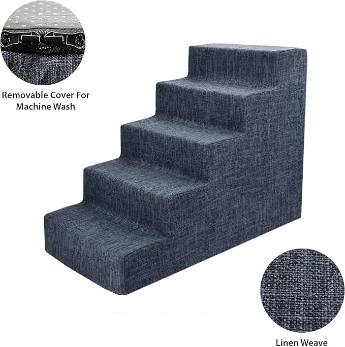 Best Pet Supplies Dog Stairs & Steps - Foam Steps for Small Dogs & Cats, Non-Slip Indoor Balanced Pet Step Support, Dog Ramp, No Assembly, Dark Gray Linen, 5-Step (22.5-inch Height)