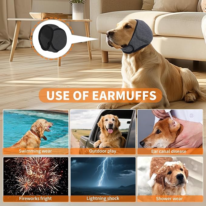 No Flap Ear Wraps for Dogs Dog Ear Muffs Noise Protection Cover Waterproof Snoods for Dogs Bathing Grooming Thunder Fireworks Doggie Hush Ear Covers French Bulldog Pointy Tight Fit Ears(M)