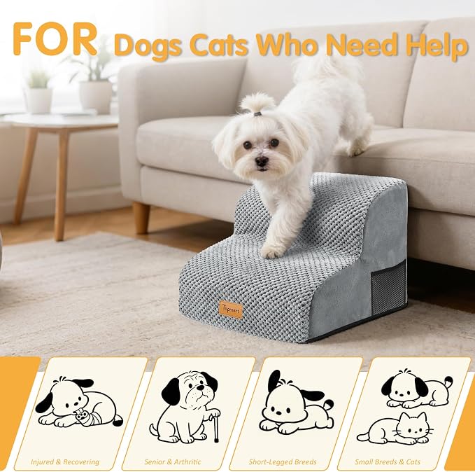 Topmart High Density Foam Pet Steps 2 Tiers,11.8" High,Non-Slip Dog Stairs,Soft Foam Dog Ramp Ladder,Best for Injured,Older Cats,Pets with Joint Pain,Suitable for Low Sofas,Stairs,Lower Place