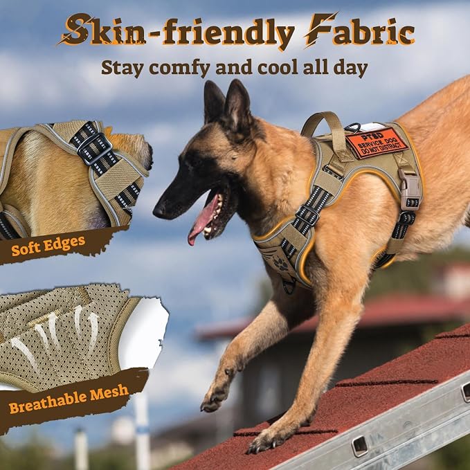 rabbitgoo Tactical Dog Harness for Large Dogs, No Pull Service Pet Vest | Military Molle System & Easy Control Handle, Adjustable and Reflective for Walking and Training, Brown, Large