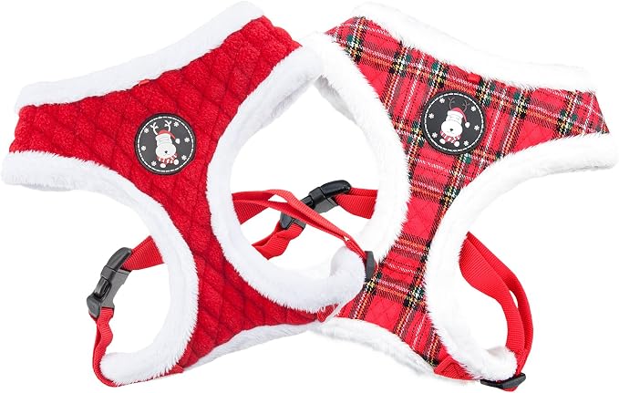 Puppia Blitzen Dog Harness Over-The-Head Warm Winter Christmas Holiday Harness Adjustable Chest for Small and Medium Dog, Checkered Red, Large