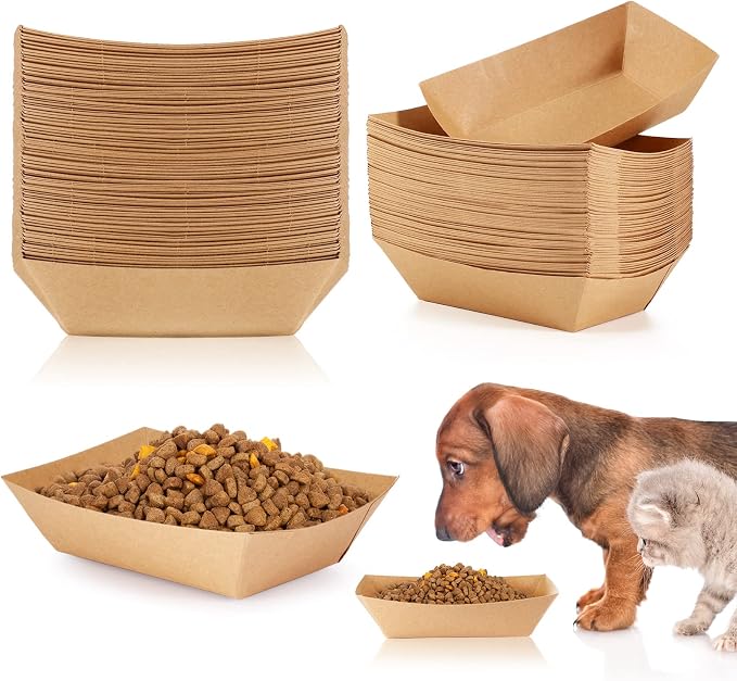 50 Pcs Disposable Pet Bowls Dog Feeding Bowls, 16 oz Cat Puppy Paper Serving Food Tray, Dry and Wet Food Water Dishes, Small Dog Dishes for Travel Picnic Camping Feeding Station