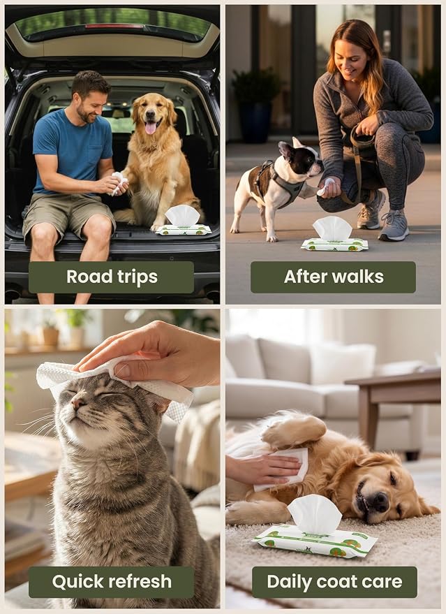 Pogi’s Dog Wipes – Hypoallergenic Pet Wipes for Paws, Body & Butt – Cleaning & Hydrating, Green Tea Scent, 240 Count