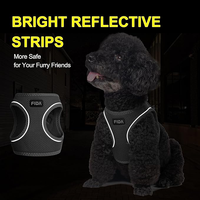 Fida Comfy Dog Harness with Leash, Soft Puppy Vest Escape Proof, Breathable Lightweight Soft Mesh, Adjustable Reflective Step-in Harness for Medium & Large Pet Walking (XL, Black)
