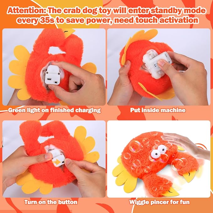 Mity rain Interactive Dog Toy, Crab, Rechargeable Plush & Squeaky