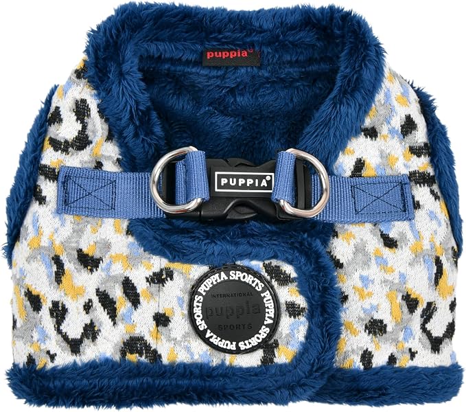 Puppia Huxley Vest Dog Harness Step-in Warm Winter Leopard Pattern for Small and Medium Dog, Blue, X-Large