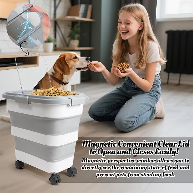 MALLMALL6 Dog Food Storage Container, 30 LB, White Grey