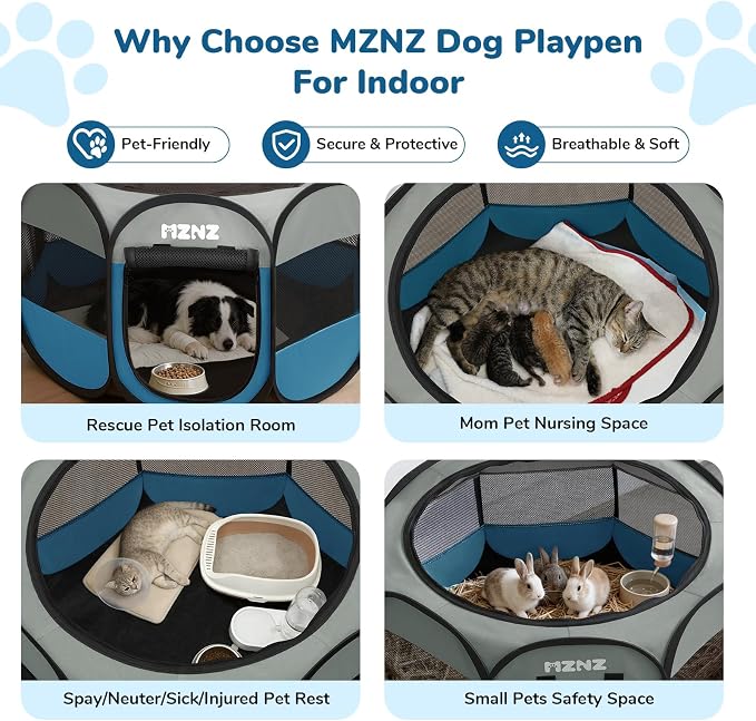 Dog Playpen, Portable Puppy Pet Crate Indoors for Small/Medium/Large Dogs Cats Rabbits, Foldable Dog Cage Enclosure for Outdoor, Pop Up Dogs Tent Kennel with Carrying Case, Grey Blue