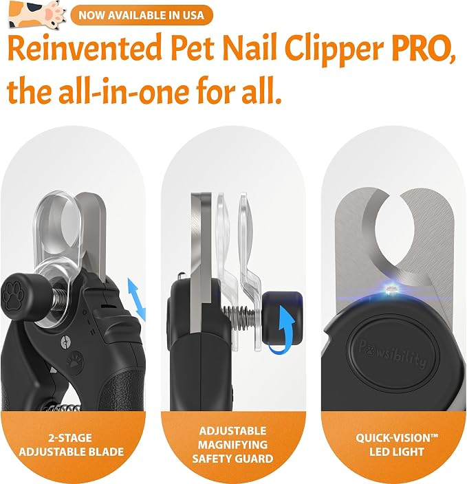 Pawsibility Pet Nail Clipper PRO, LED Light, Black