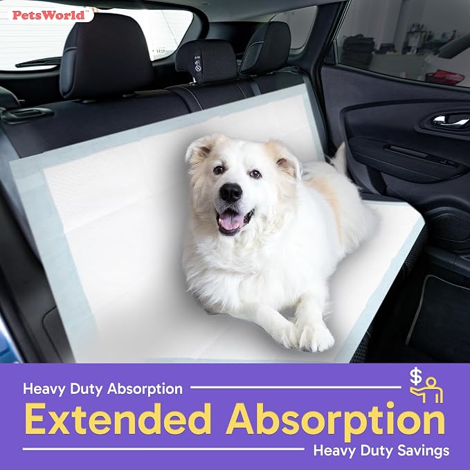 PETSWORLD Mega-Sized Dog Pee Pads (40" x 99") – 4XL Gigantic Pet Piddle Pads for Puppy Training, Incontinence – with Adhesive Sticky Tape – Leak Proof, 5-Layer Protection (40 Count)