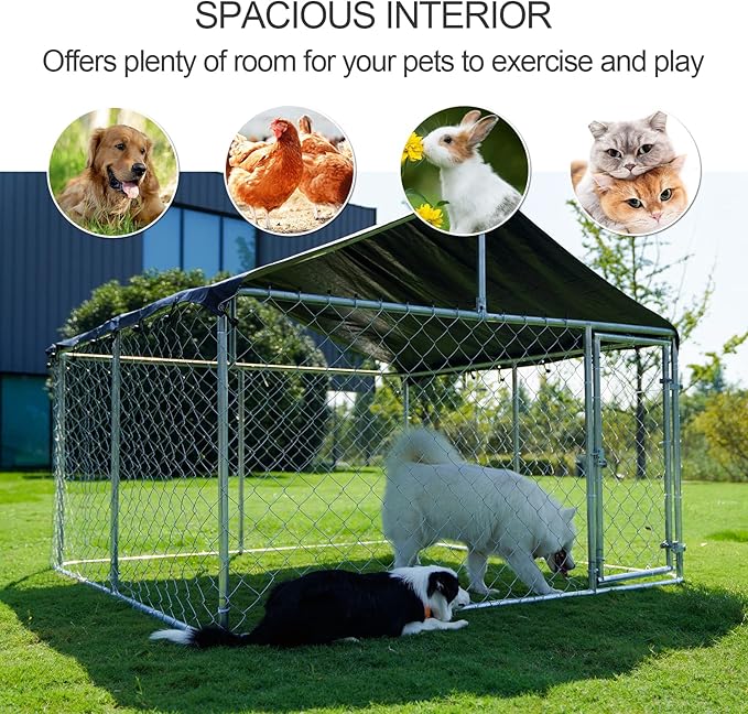 Petony 78"x 78" Outdoor Dog Enclosure Heavy Duty Dog Kennel House Mesh Dog Big Cage Pet Kennel Steel Fence with Secure Lock
