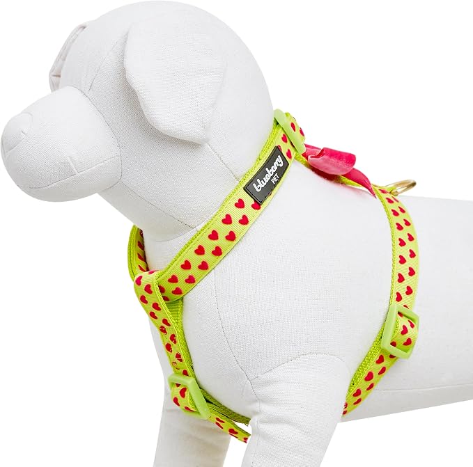 Blueberry Pet H-Shape Dog Harness Heart Flocking Valentine’s Day Adjustable Harnesses with Velvety Bowtie