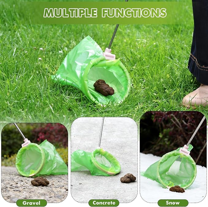 Dog Pooper Scooper, 43" Extendable Pooper Scooper Long Handle with Bag Attachment(120pcs), Portable Poop Scoop for Small Medium Large Dogs, No Touch Avoid Bending Over, Suit for Yard, Park, Wild,City