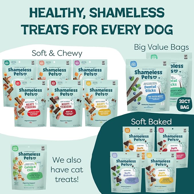 Shameless Pets Dental Treats for Dogs, A Cluck A Day - with Digestive Support for Teeth Cleaning & Fresh Breath - Dog Bones Dental Chews Free from Grain, Corn & Soy