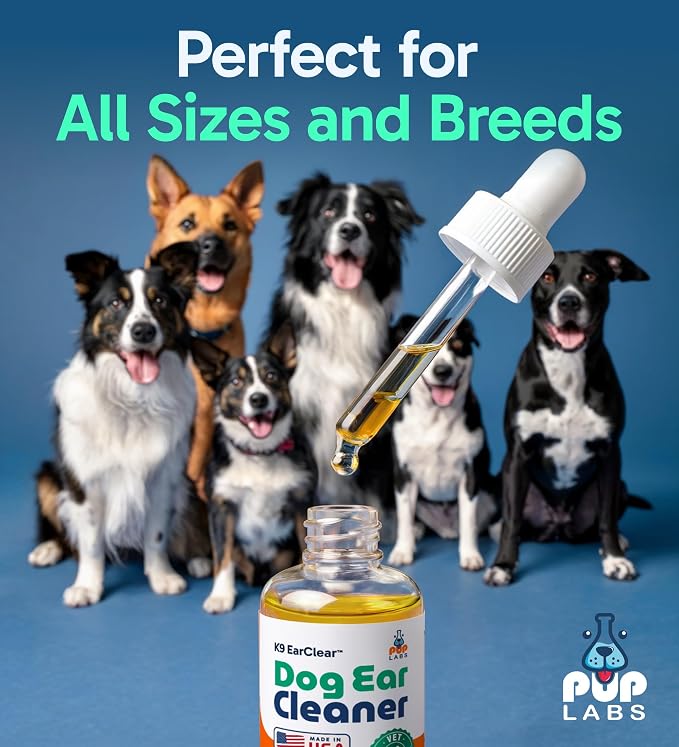 Pup Labs Ear Clear, Natural Dog Ear Cleaner and Infection Treatment for Dogs, Dog Drops for Itching, Irritation, & Wax Build-Up, 2-Pack
