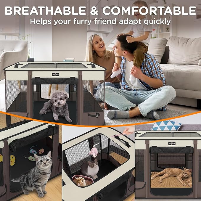 Paw Ballet Foldable Pet Kitten Playpen, Upgrade Waterproof Portable Dog Cat Playpen Kennel Tent for Small Cat Dog, Retractable Shade Cover with Carrying Case, Indoor Outdoor Use for Small Pet.