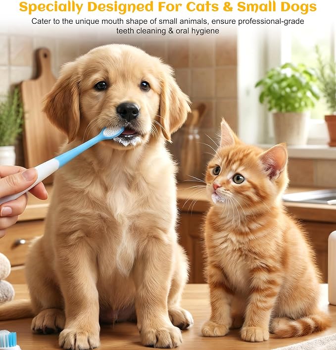 2 Pcs Dog Toothbrush, Ultra Soft Cat Toothbrush for Cats & Small Dogs, Mini Head for Puppy & Kitten, Gentle Dental Cleaning, Blue