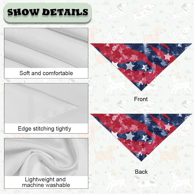 Jeiento USA Flag Dog Bandanas Adjustable Bib for Dogs Cat Holiday Outfits Stars Triangle, Medium