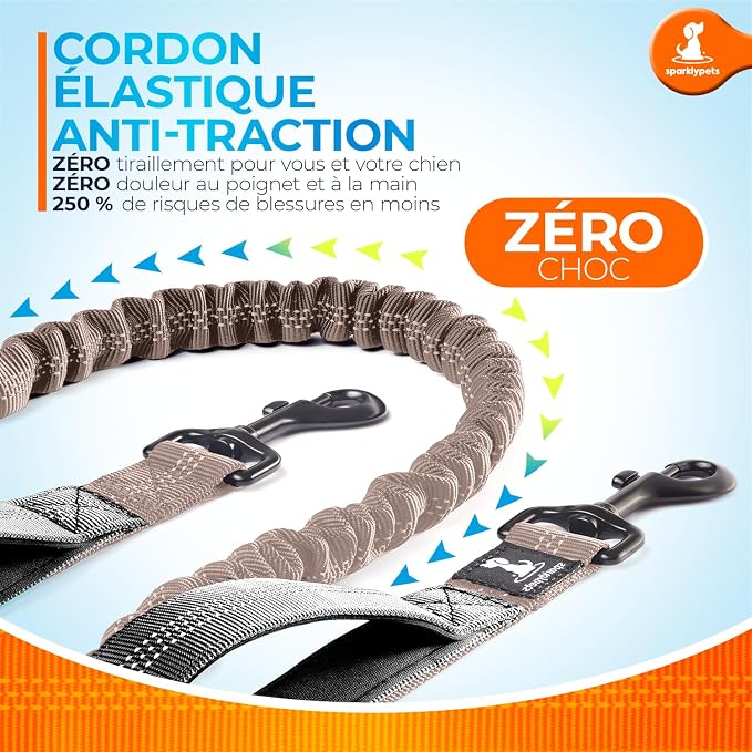 SparklyPets - Hands Free Dog Leash with Reflective Stitches - Waist Leash for Medium & Large Dogs Walking, Hiking, Training, Jogging, Canicross, Running